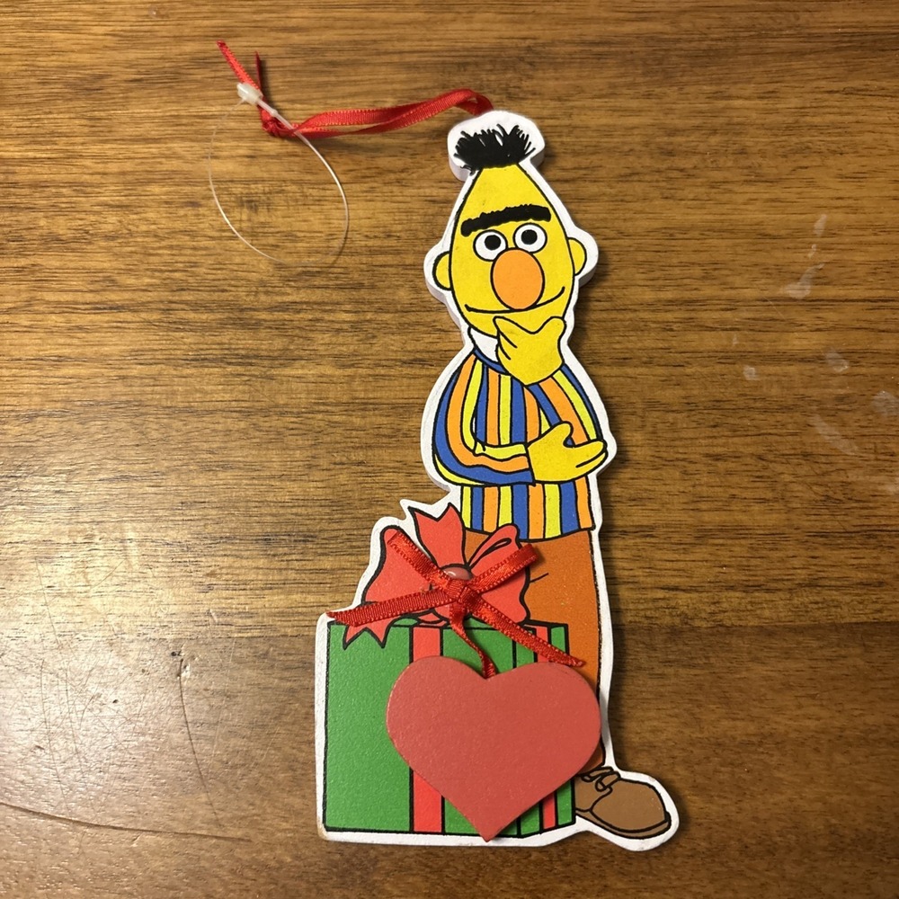 Sesame Street Bert Christmas Ornament Wood Jim Henson Productions 1990 Nostalgia